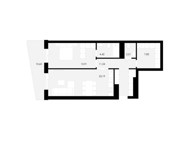 ЖК Avalon Yard: планировка 1-комнатной квартиры 68 м²