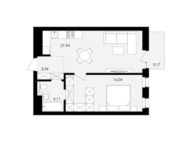 ЖК Avalon Yard: планировка 1-комнатной квартиры 47 м²