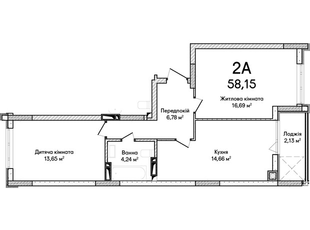 ЖК Синергия Сити: планировка 2-комнатной квартиры 57 м²