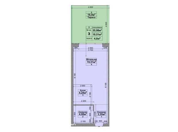 ЖК Sanville Park: планировка 1-комнатной квартиры 35.98 м²