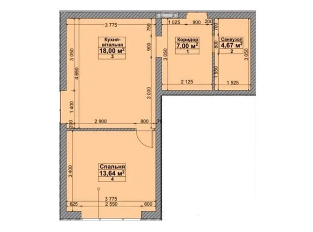 ЖК Sanville Park: планировка 1-комнатной квартиры 43.26 м²