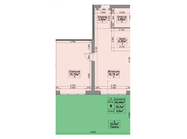 ЖК Sanville Park: планировка 1-комнатной квартиры 59.46 м²