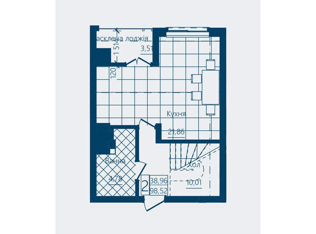 ЖК Престижный 2: планировка 1-комнатной квартиры 41.56 м²