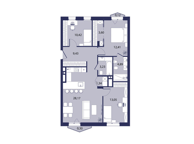 ЖК Рем: планировка 3-комнатной квартиры 86.97 м²