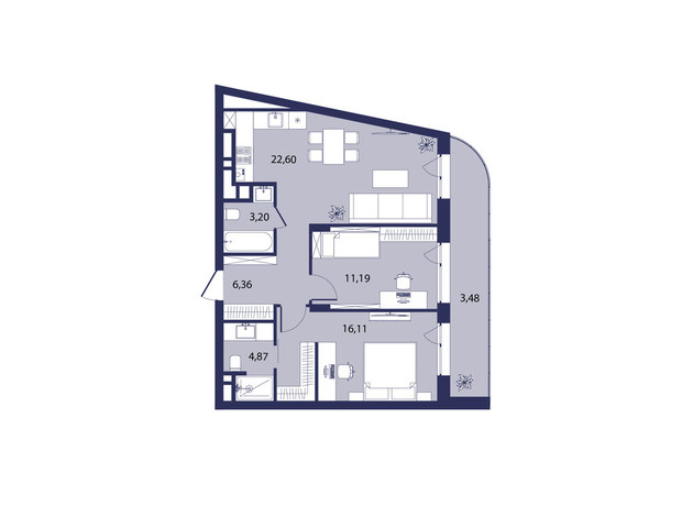 ЖК Рем: планування 2-кімнатної квартири 67.81 м²