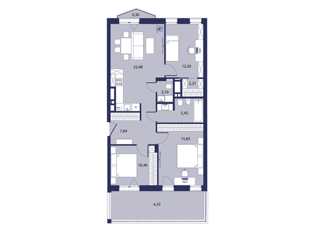 ЖК Рем: планировка 3-комнатной квартиры 83.26 м²