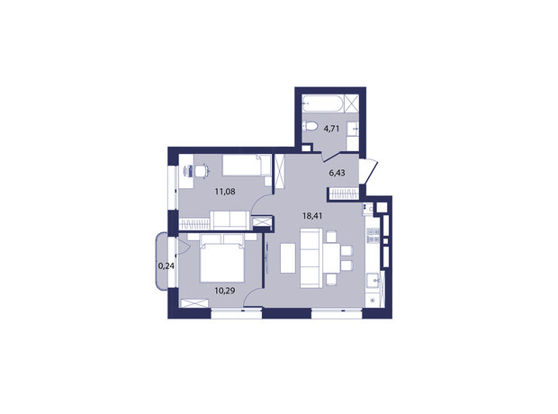 ЖК Рем: планировка 2-комнатной квартиры 50.92 м²