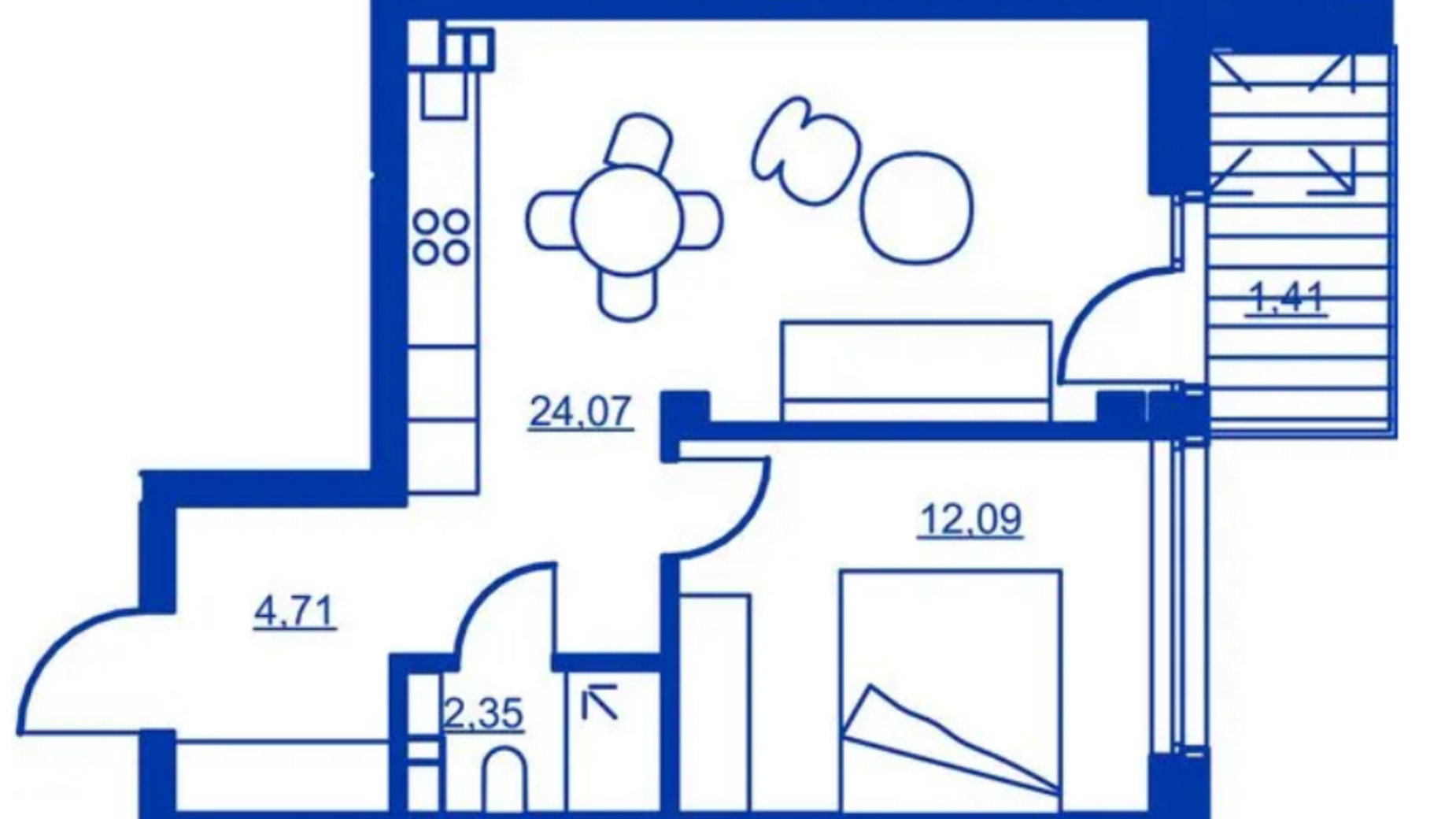 Планировка 1-комнатной квартиры в Жилой район Rybalsky 44.6 м², фото 674021