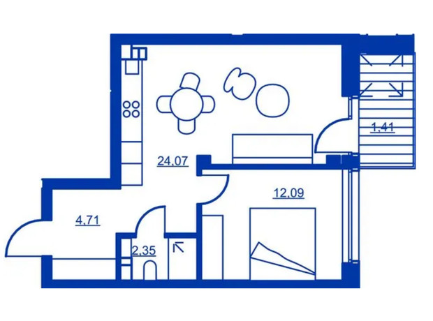 Житловий район Rybalsky: планування 1-кімнатної квартири 44.6 м²