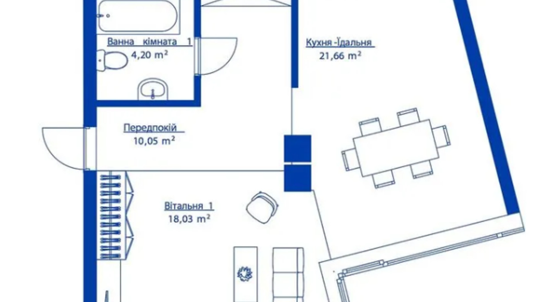 Планировка 1-комнатной квартиры в Жилой район Rybalsky 53.94 м², фото 674023