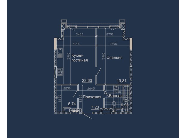 ЖК Небо: планування 1-кімнатної квартири 65.64 м²