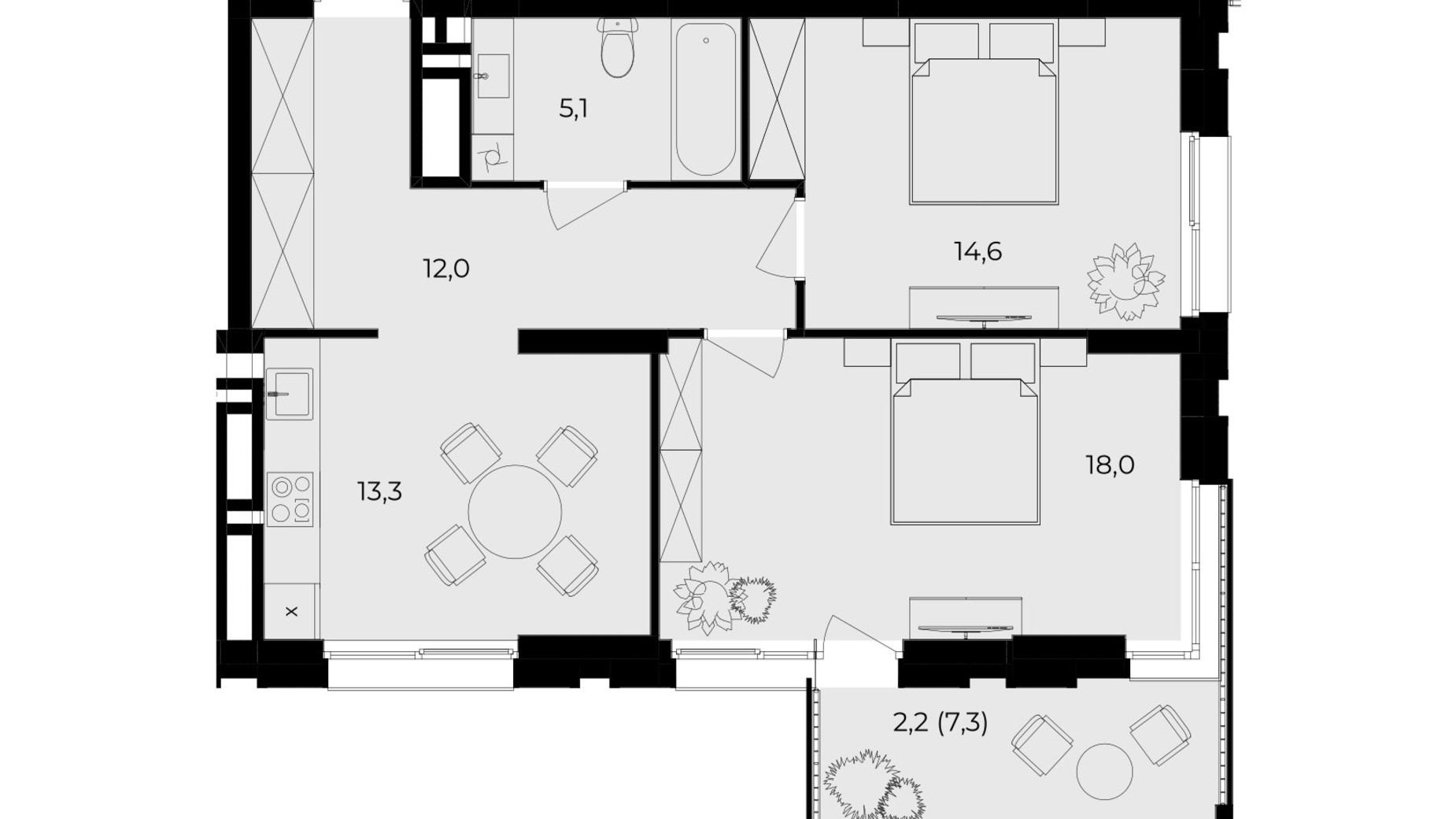 Планировка 2-комнатной квартиры в ЖК Central Park Vinnytsia 63 м², фото 674256
