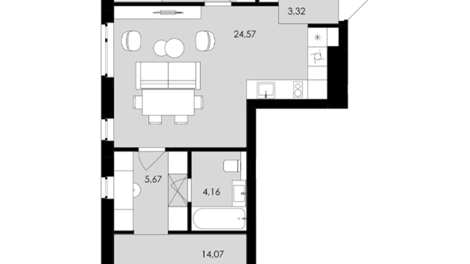 Планировка 2-комнатной квартиры в ЖК Avalon Holiday One 67 м², фото 674676