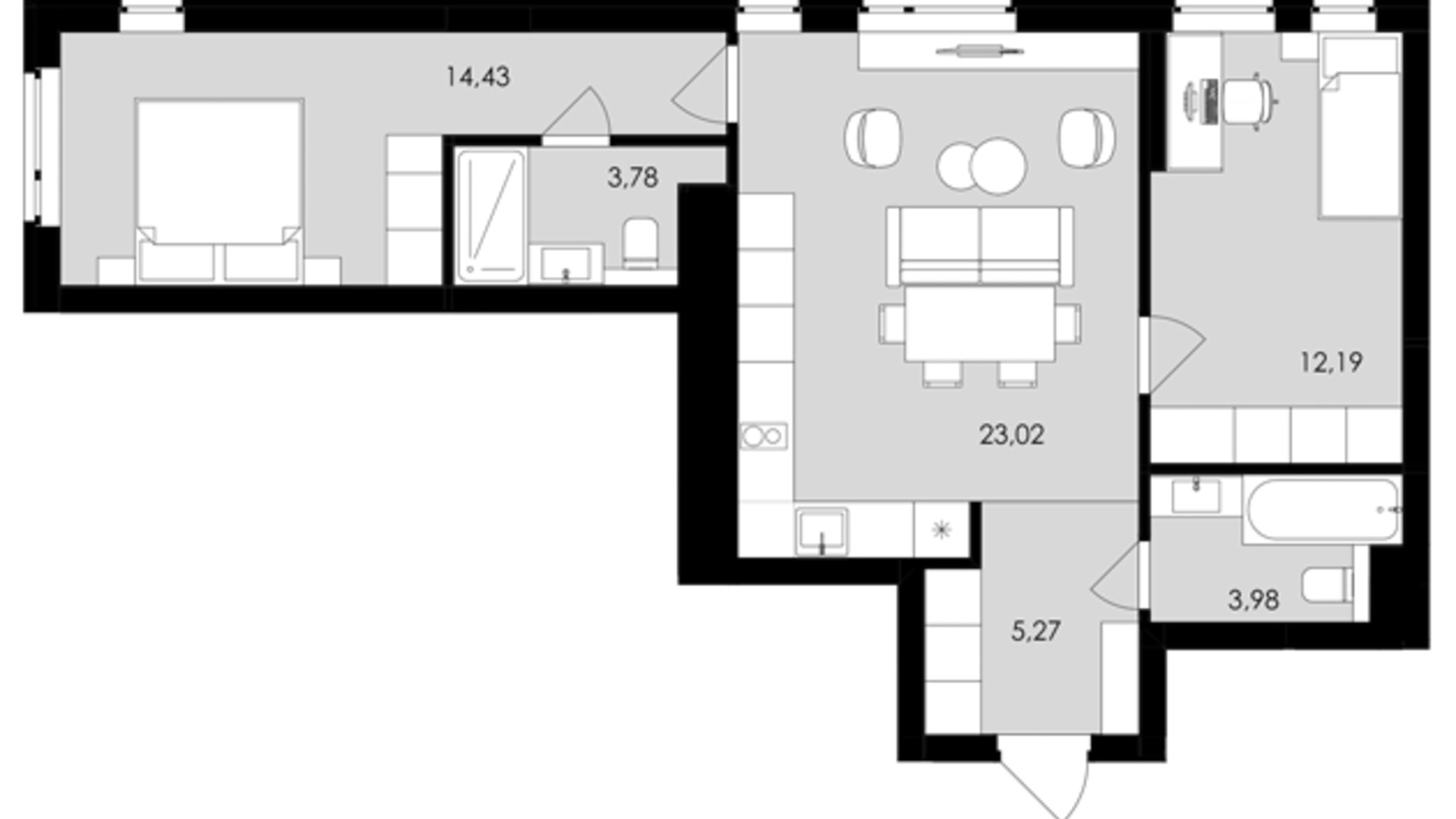 Планировка 2-комнатной квартиры в ЖК Avalon Holiday One 63 м², фото 674684