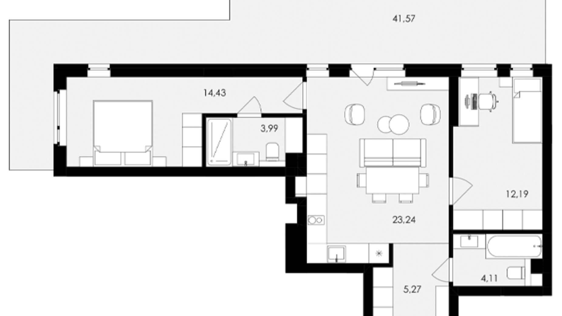 Планировка 2-комнатной квартиры в ЖК Avalon Holiday One 76 м², фото 674686