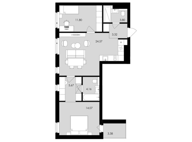 ЖК Avalon Holiday One: планировка 2-комнатной квартиры 68 м²