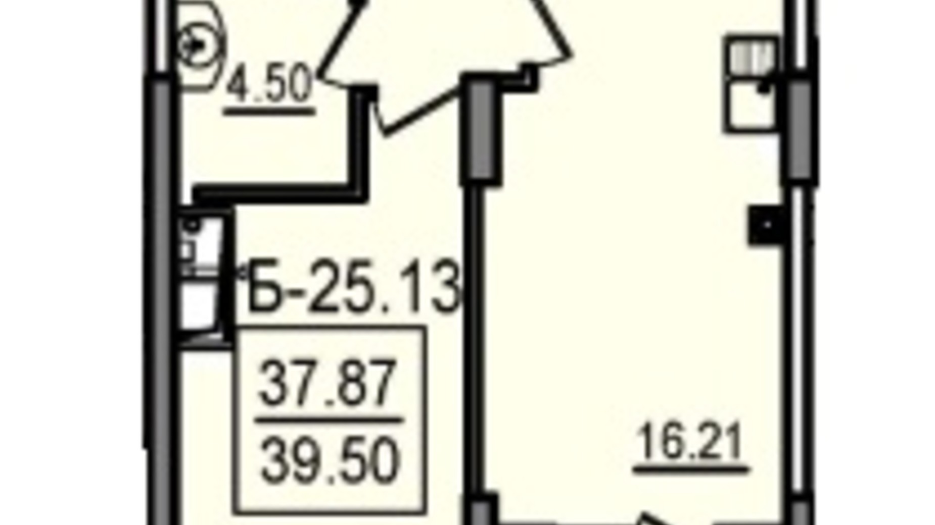 Планировка 1-комнатной квартиры в ЖК Посейдон 39.5 м², фото 674763