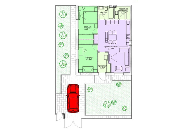 КМ Світлий Совіньон: планування 2-кімнатної квартири 74 м²