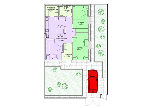 КП Светлый Совиньон: планировка 2-комнатной квартиры 74 м²