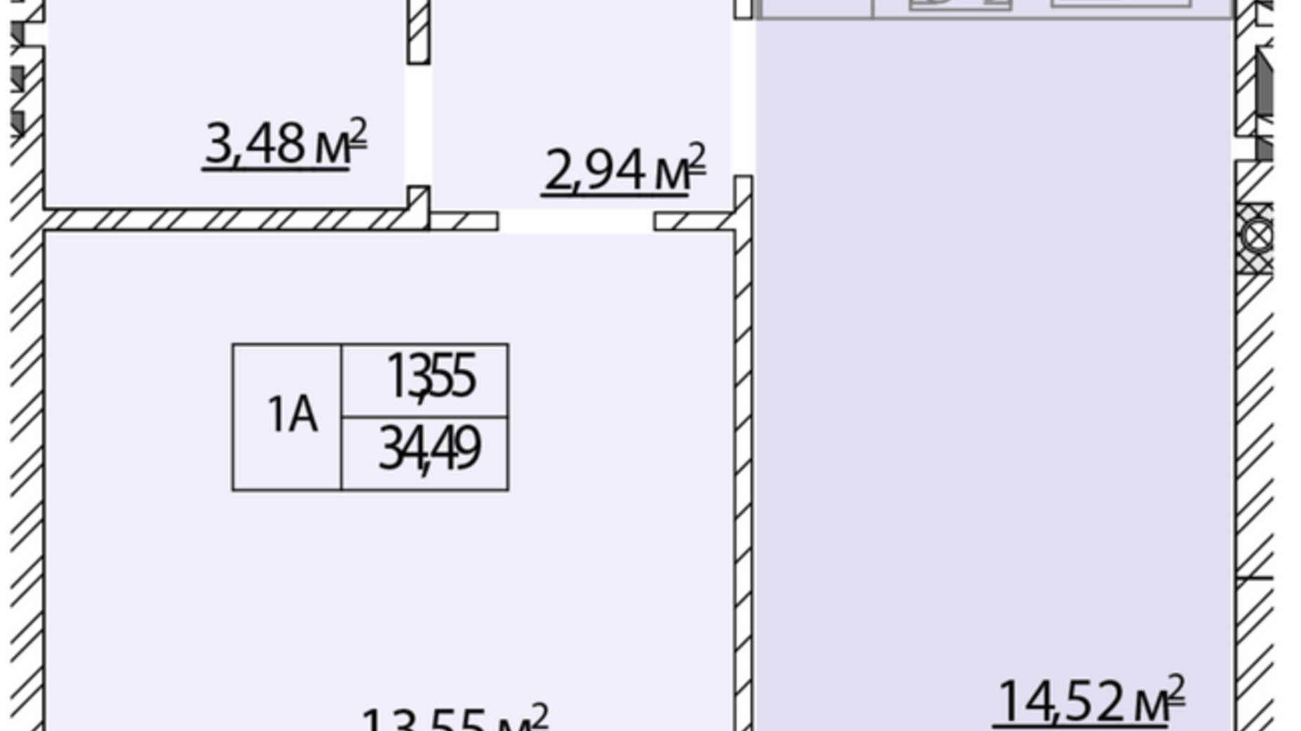 Планування 1-кімнатної квартири в ЖК Молодість 34.49 м², фото 674787