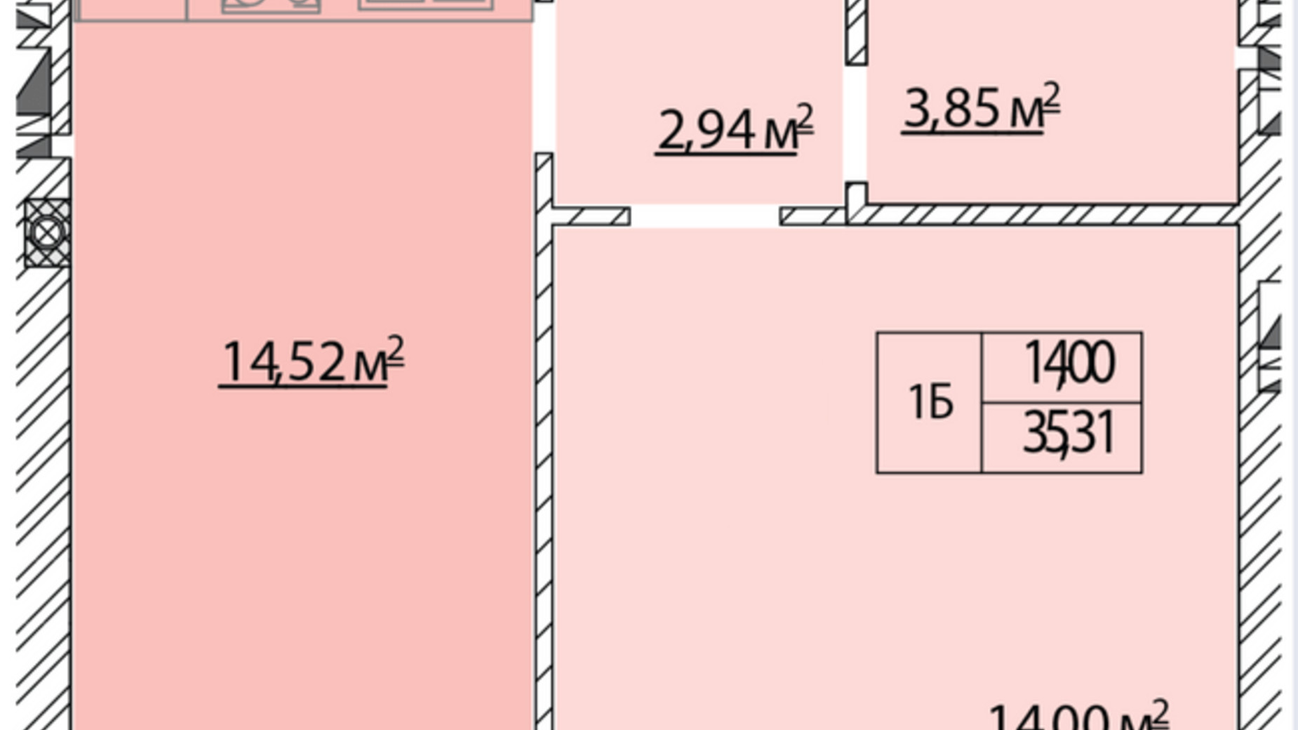 Планування 1-кімнатної квартири в ЖК Молодість 35.31 м², фото 674788