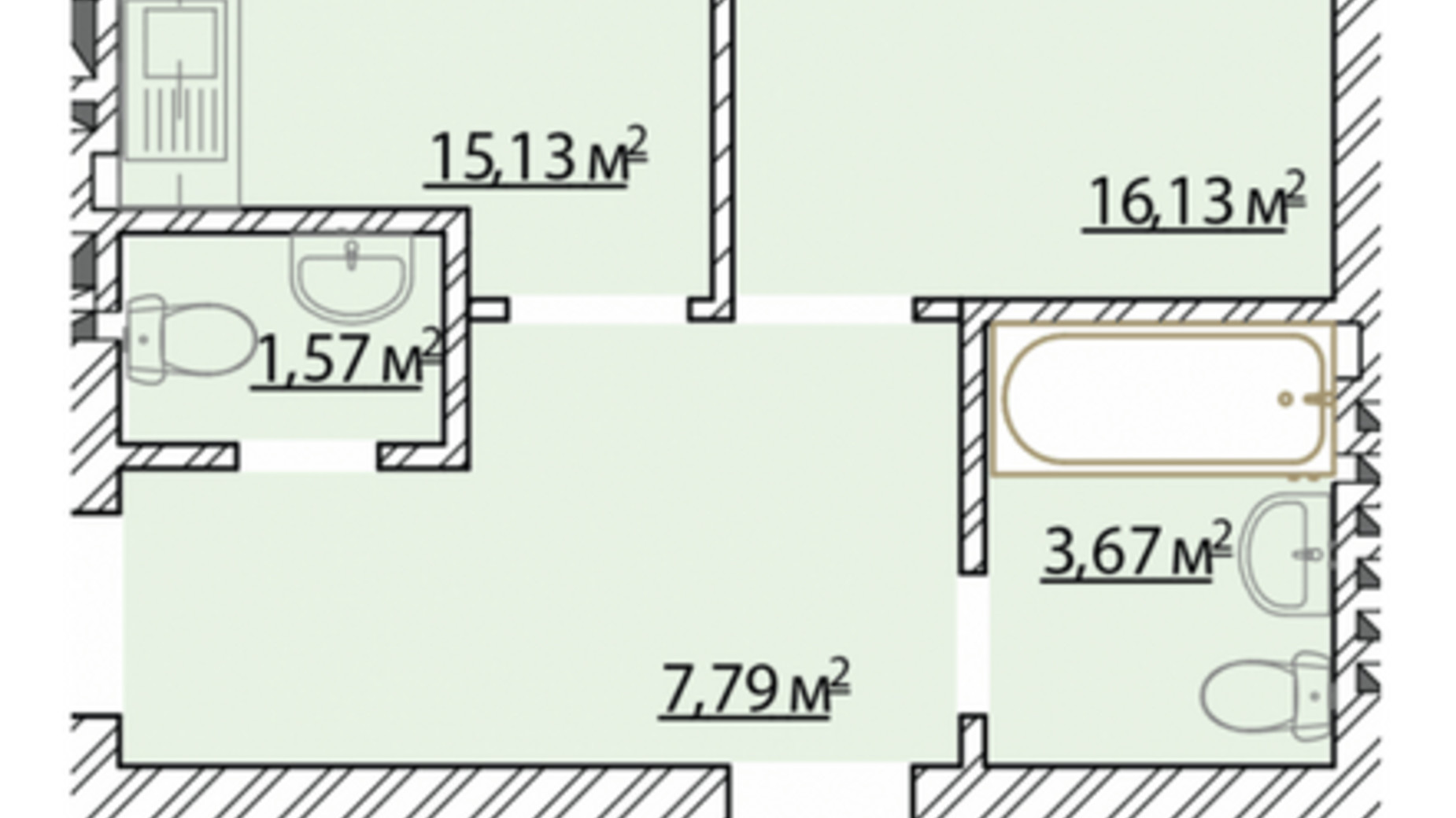 Планування 2-кімнатної квартири в ЖК Молодість 56.62 м², фото 674790