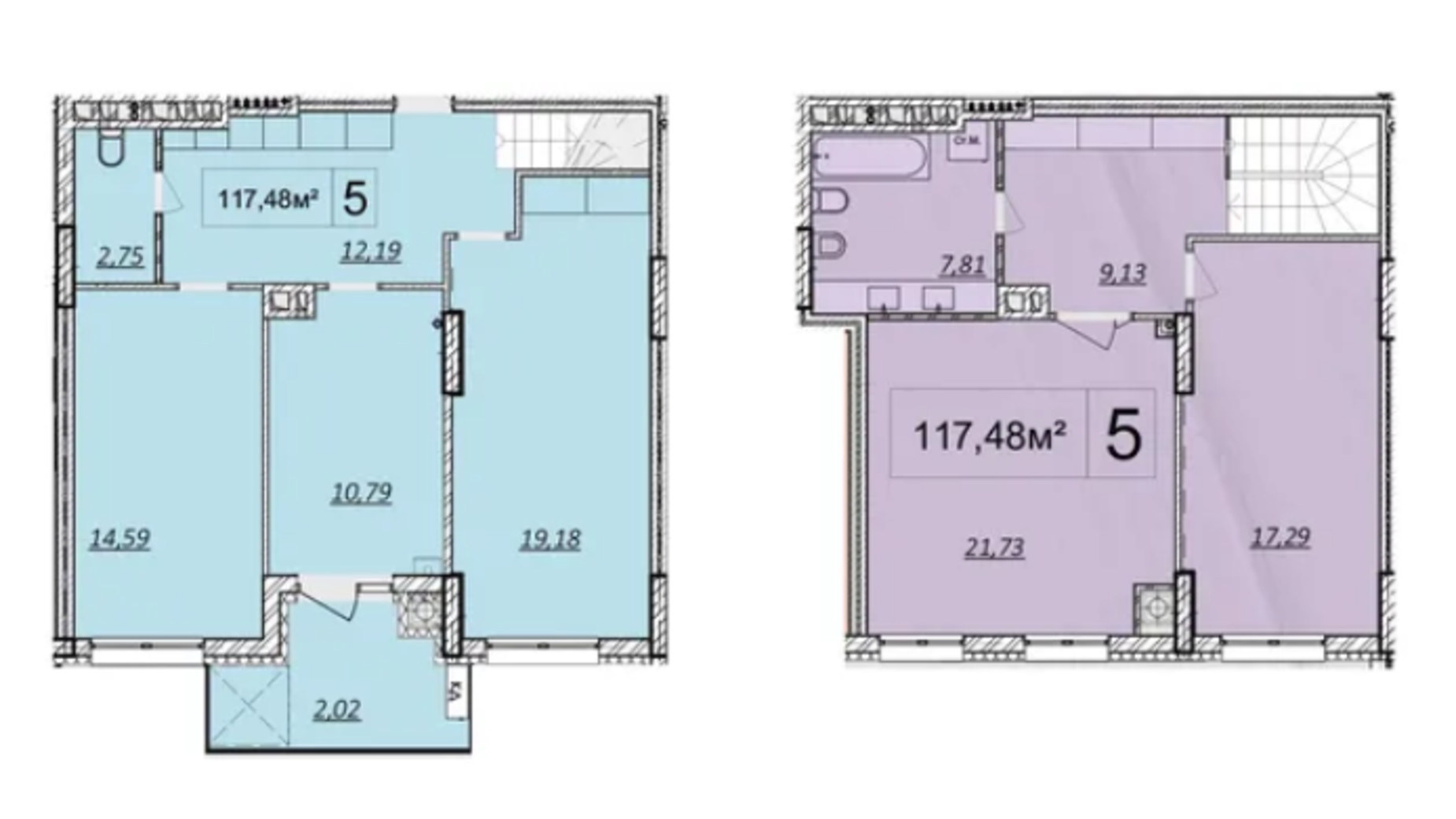 Планування багато­рівневої квартири в ЖК Дружба Хаус 117.48 м², фото 674791
