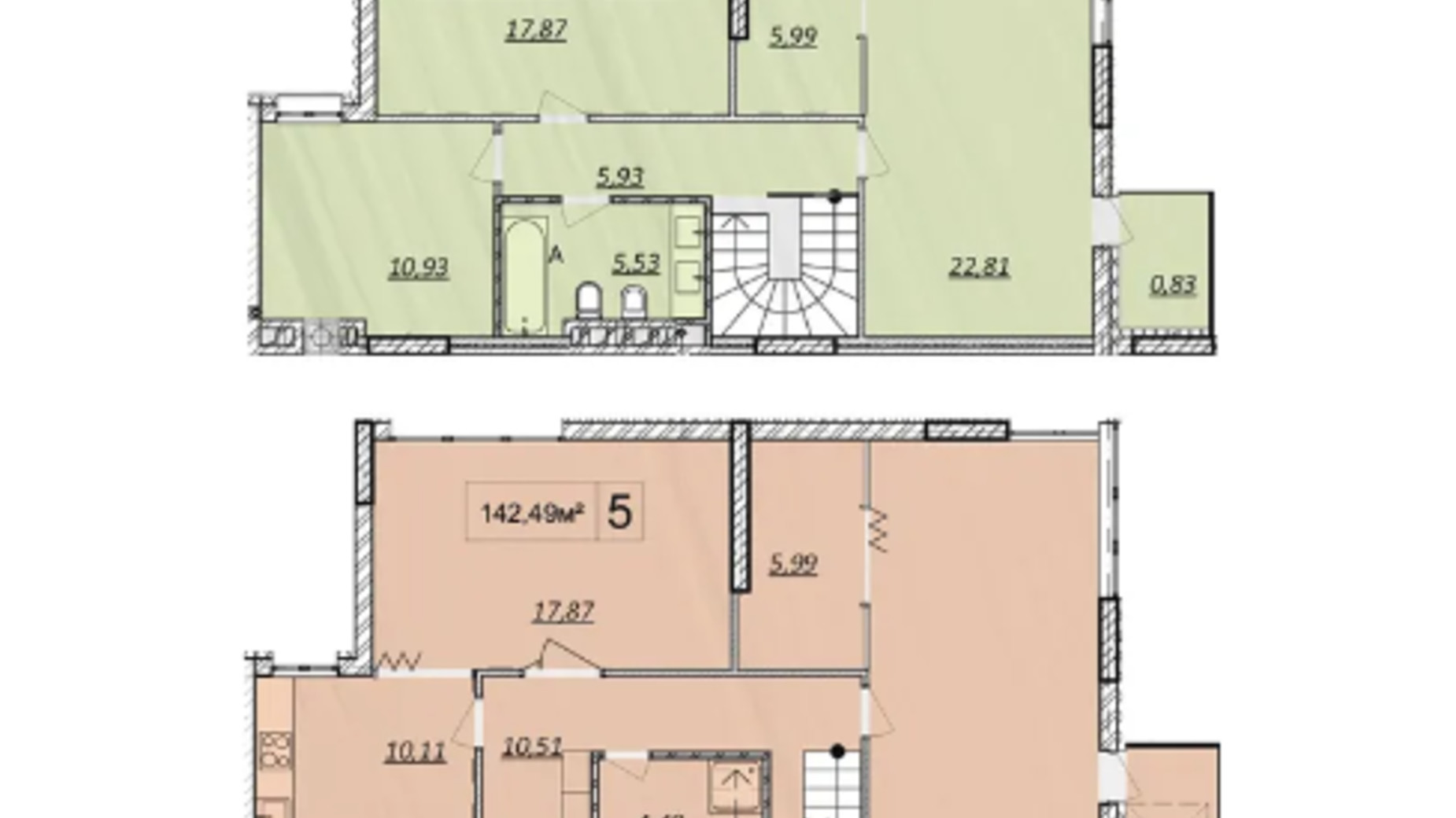 Планировка много­уровневой квартиры в ЖК Дружба Хаус 142.49 м², фото 674792