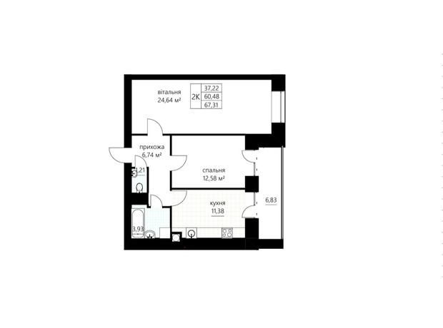 ЖК Сливен-21: планировка 2-комнатной квартиры 67.31 м²