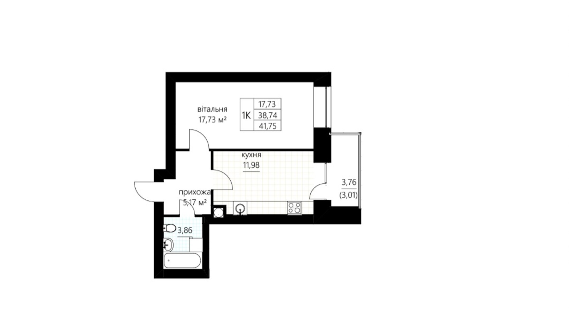 Планировка 1-комнатной квартиры в ЖК Сливен-21 41.75 м², фото 674838