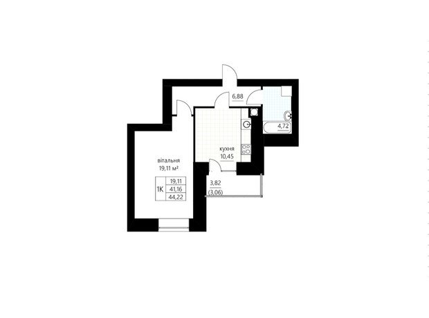 ЖК Сливен-21: планировка 1-комнатной квартиры 44.22 м²