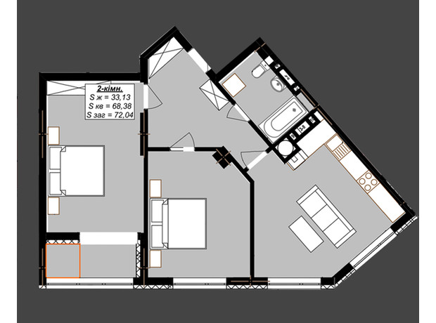 ЖК Millennium Elite: планування 2-кімнатної квартири 72.04 м²