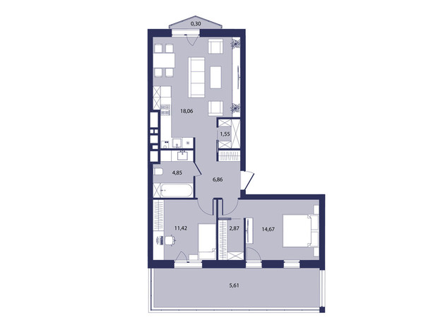 ЖК Рем: планировка 2-комнатной квартиры 73.35 м²