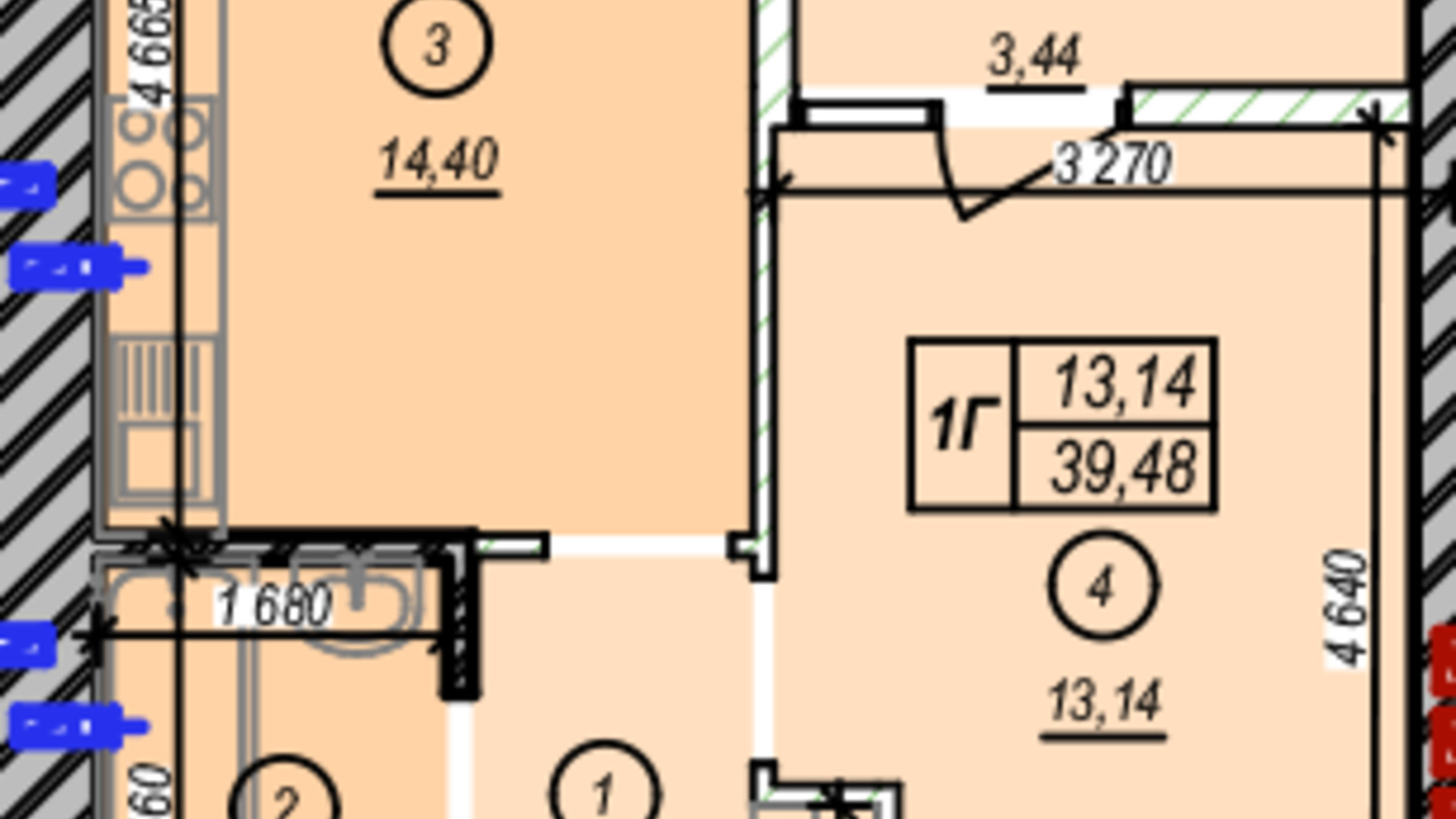 Планировка 1-комнатной квартиры в ЖК Молодость 39.48 м², фото 675254