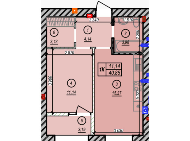 ЖК Молодость: планировка 1-комнатной квартиры 40.85 м²