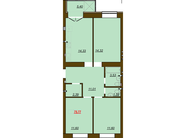 ЖК Молодість: планування 2-кімнатної квартири 52.73 м²