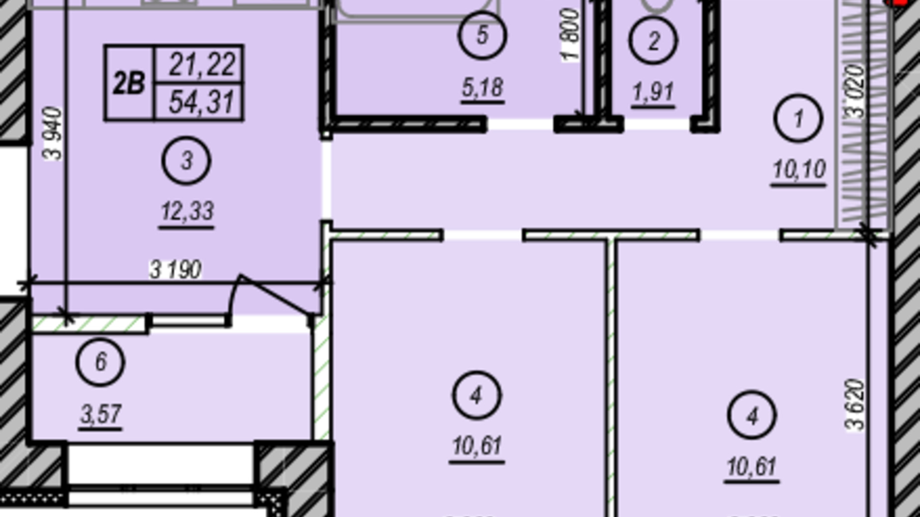 Планування 2-кімнатної квартири в ЖК Молодість 54.31 м², фото 675263