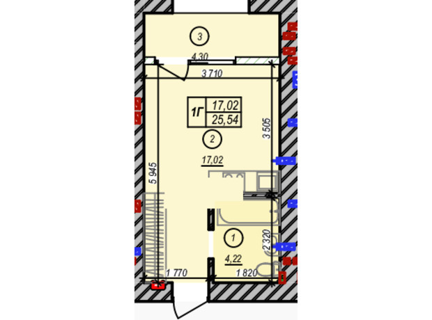 ЖК Молодость: планировка 1-комнатной квартиры 25.54 м²