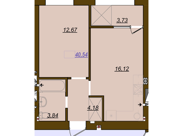 ЖК Молодость: планировка 1-комнатной квартиры 28.82 м²