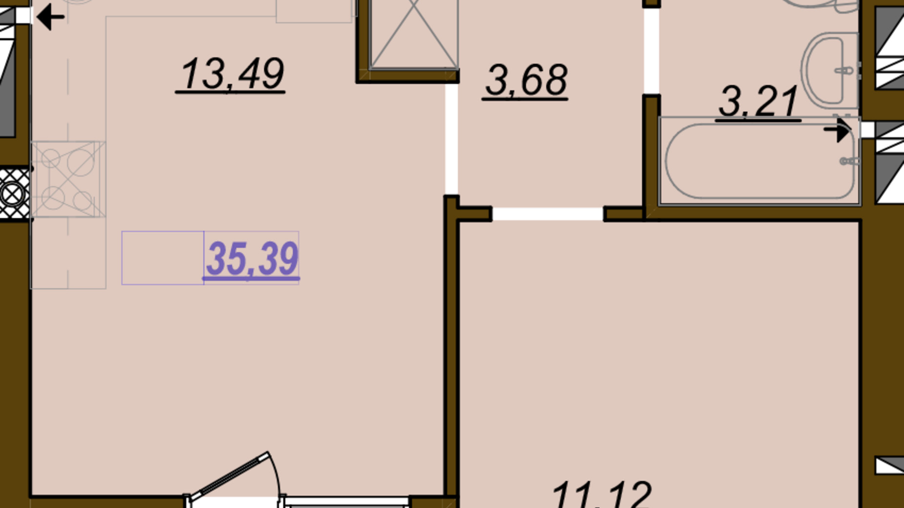 Планировка 1-комнатной квартиры в ЖК Молодость 35.39 м², фото 675315