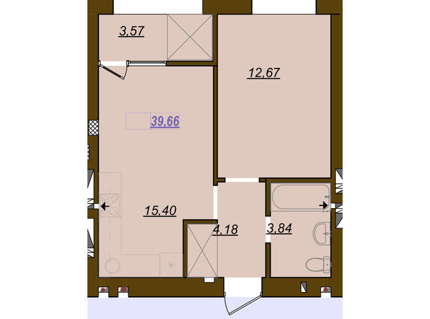 ЖК Молодість: планування 1-кімнатної квартири 37.41 м²