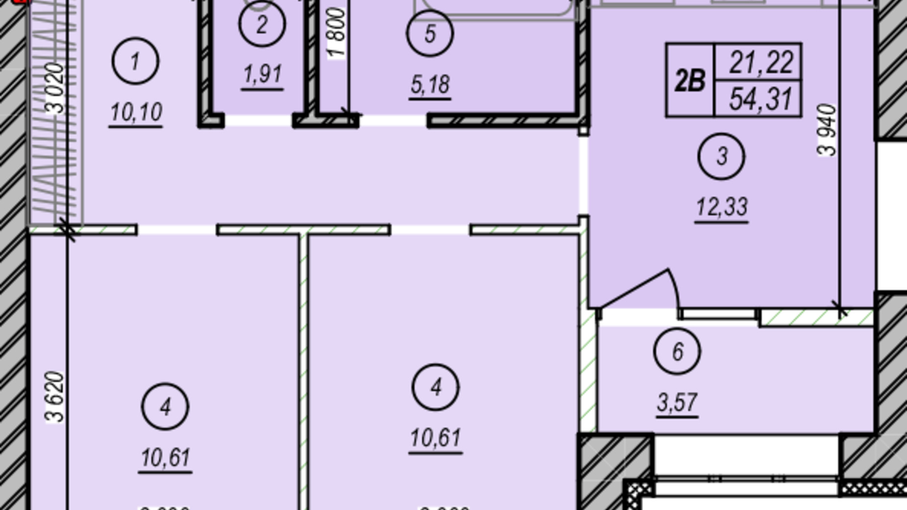 Планировка 2-комнатной квартиры в ЖК Молодость 54.31 м², фото 675323