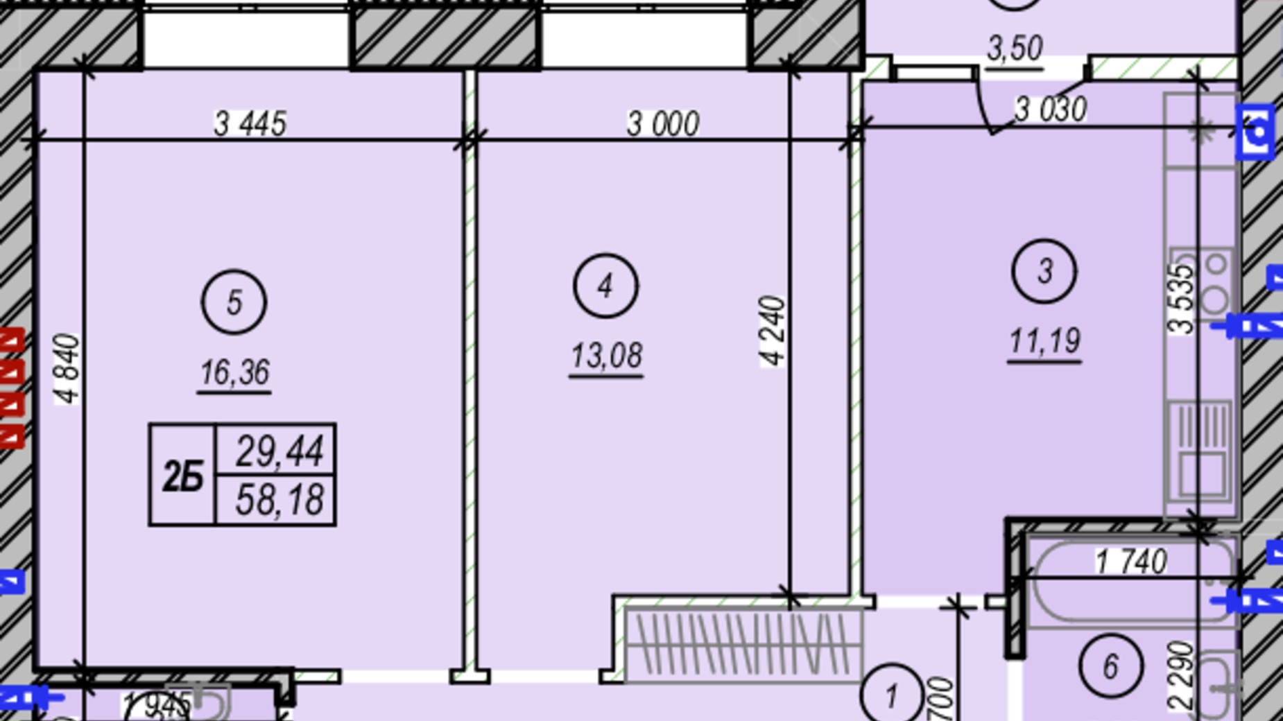 Планування 2-кімнатної квартири в ЖК Молодість 58.18 м², фото 675325