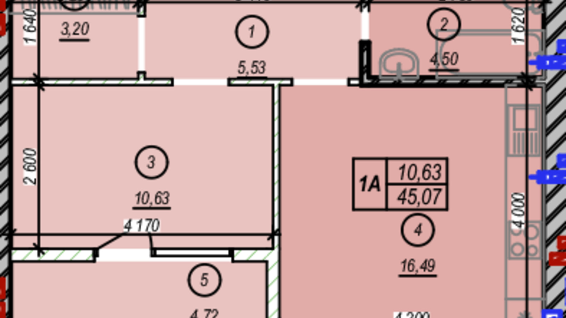 Планировка 1-комнатной квартиры в ЖК Молодость 45.07 м², фото 675335