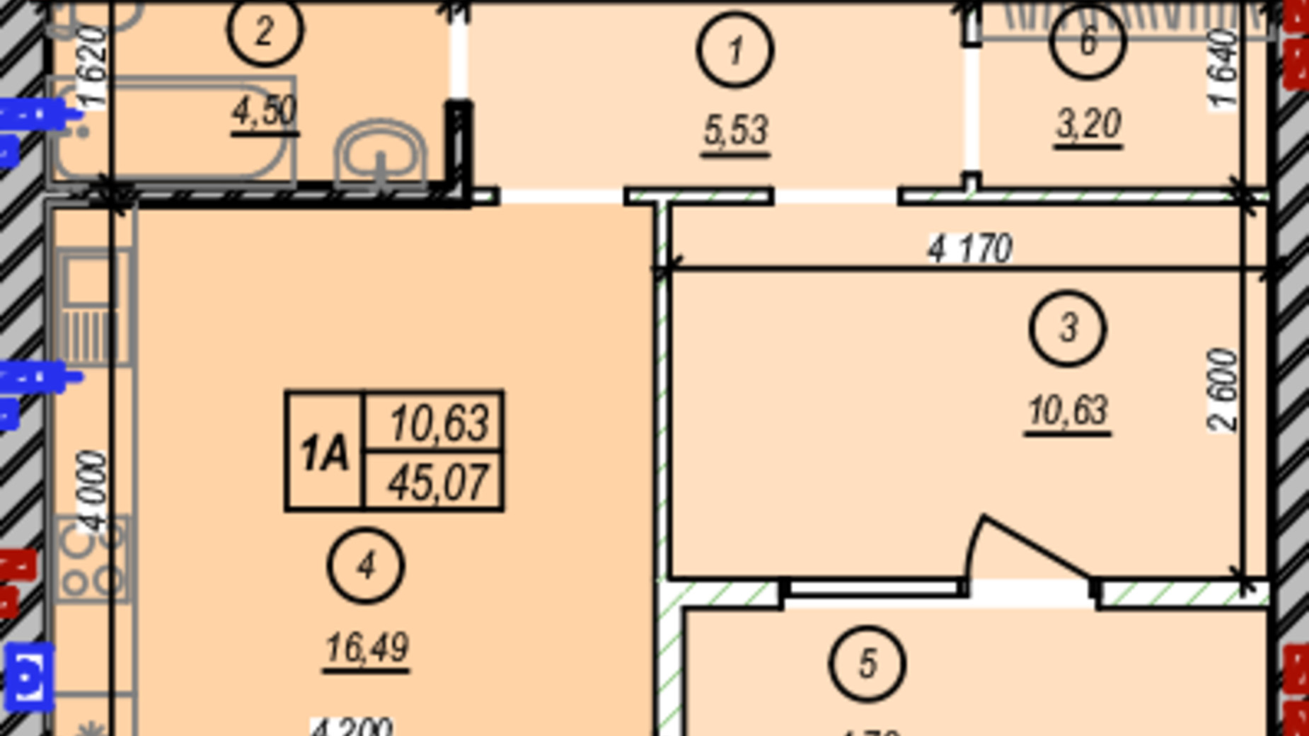 Планировка 1-комнатной квартиры в ЖК Молодость 45.07 м², фото 675336