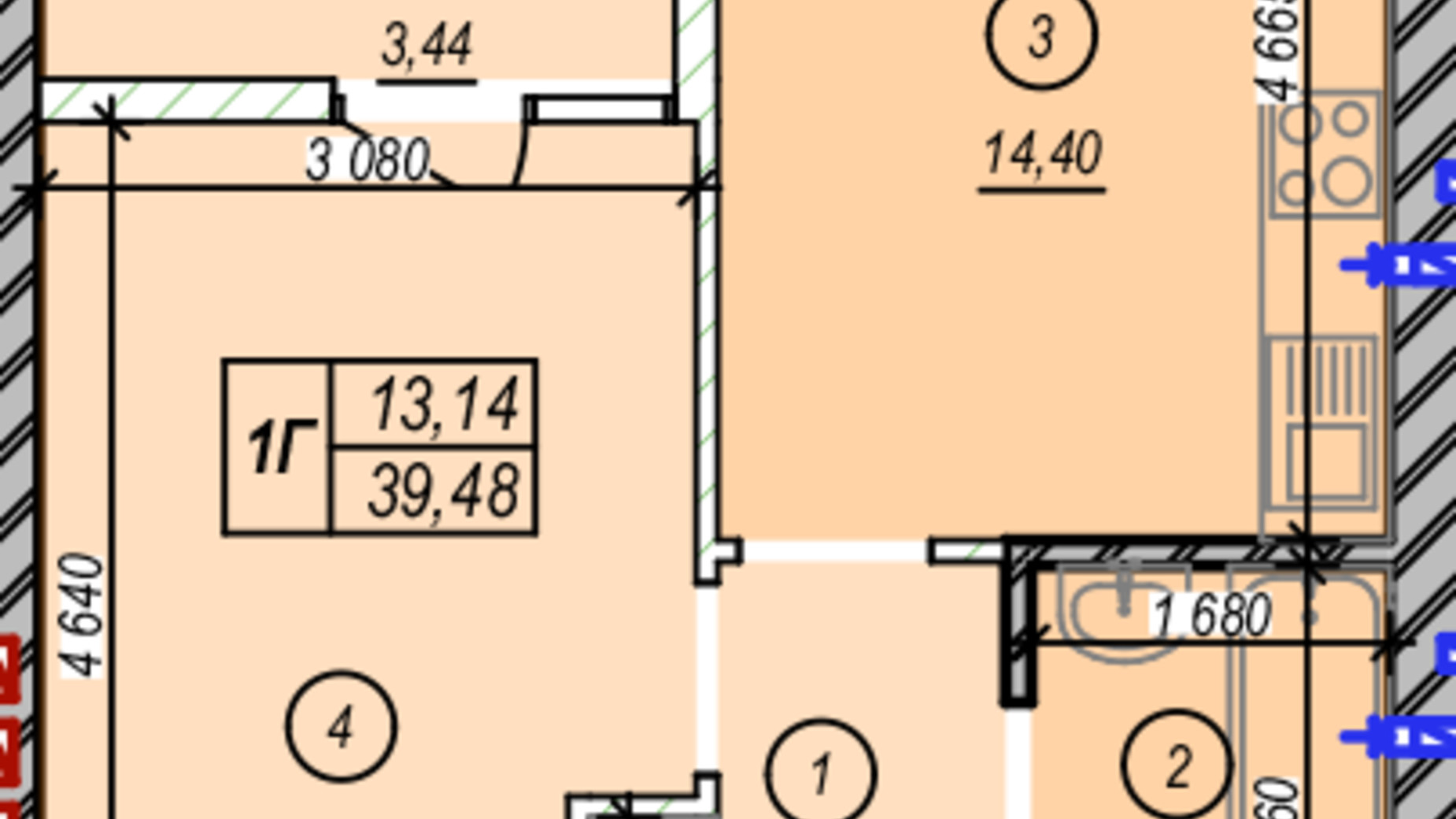 Планировка 1-комнатной квартиры в ЖК Молодость 39.48 м², фото 675374
