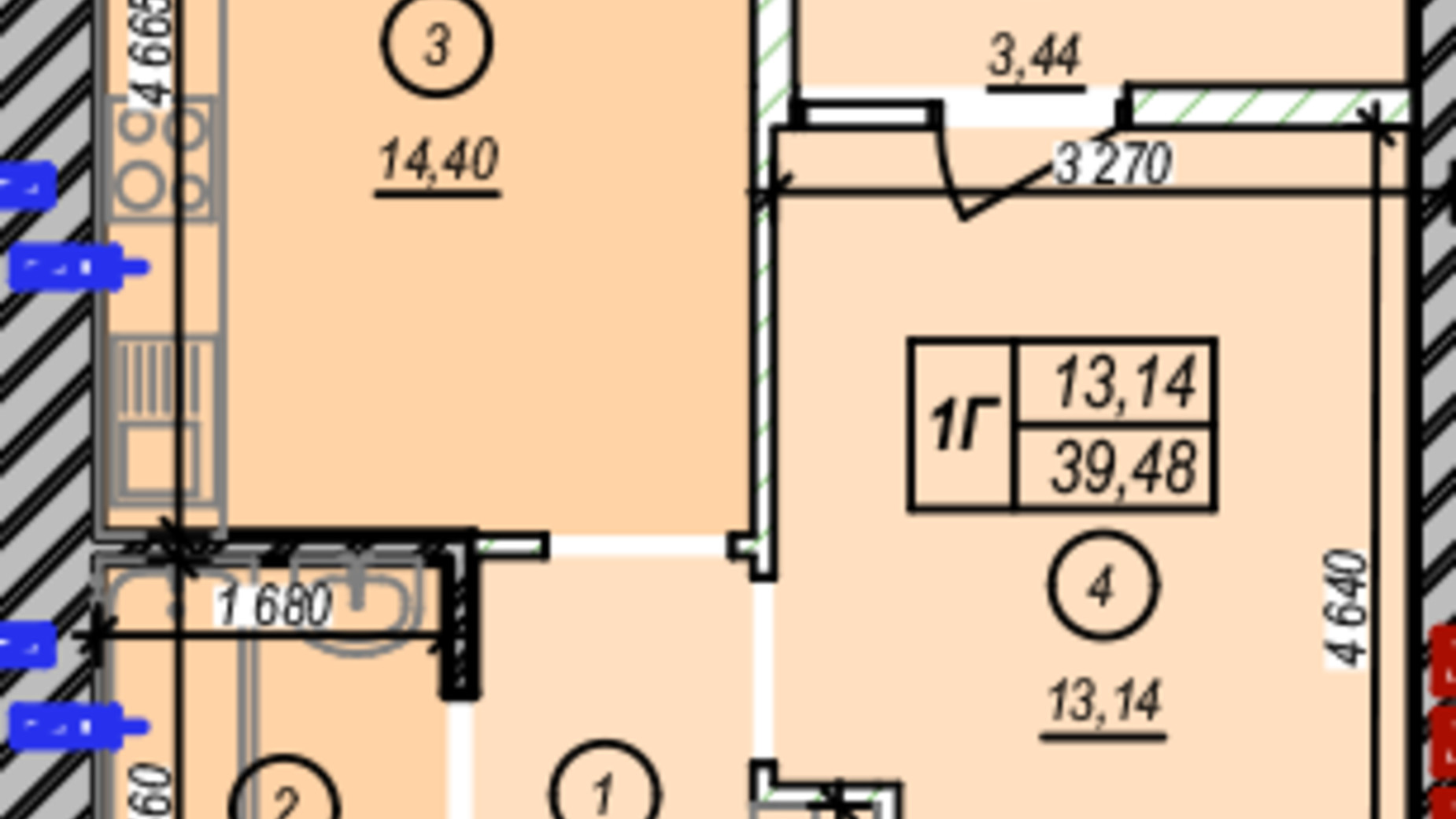 Планировка 1-комнатной квартиры в ЖК Молодость 39.48 м², фото 675375