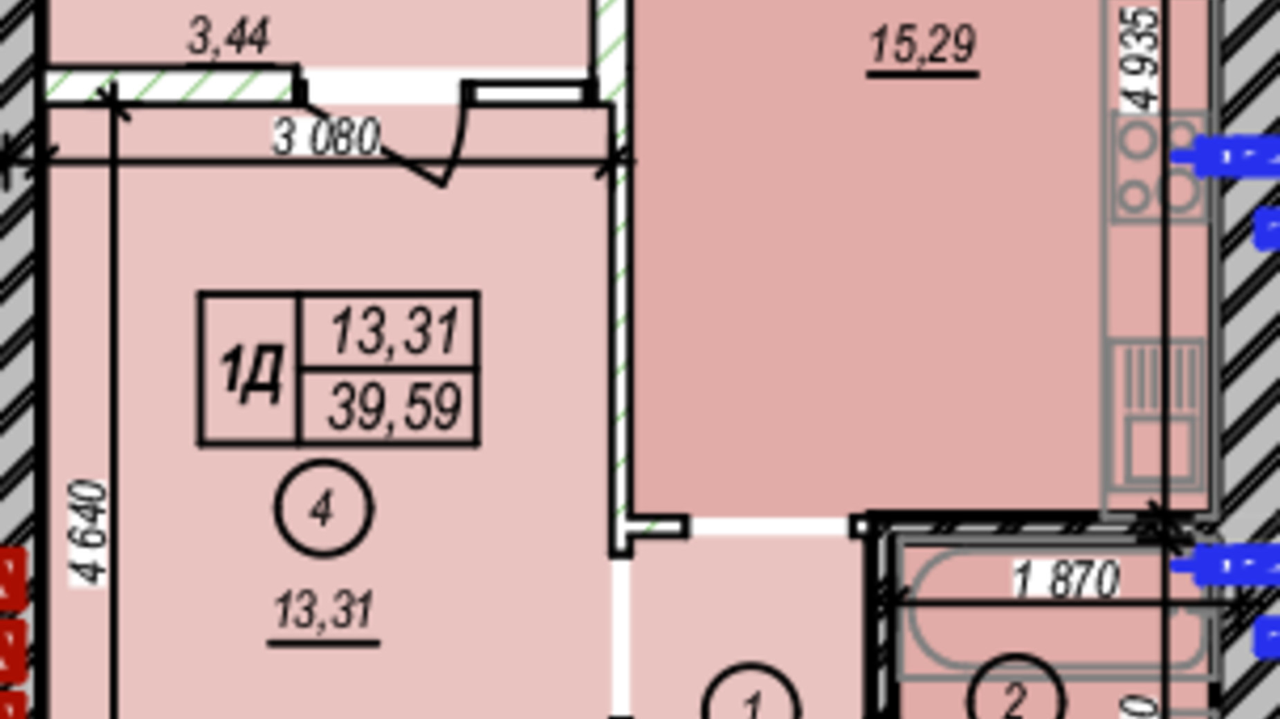 Планировка 1-комнатной квартиры в ЖК Молодость 39.59 м², фото 675377