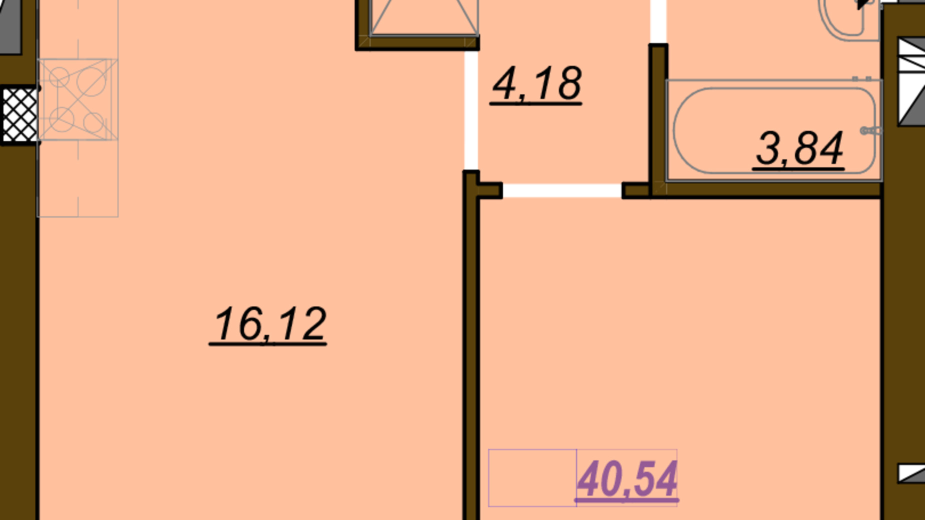 Планировка 1-комнатной квартиры в ЖК Молодость 40.54 м², фото 675382