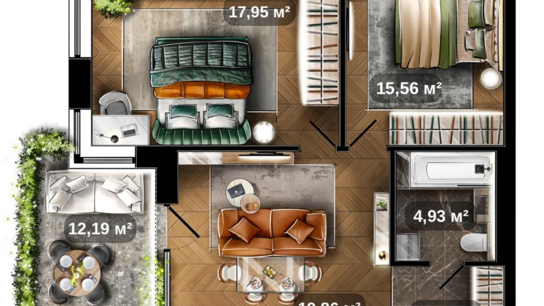 Планировка 2-комнатной квартиры в ЖК Central Park 66.3 м², фото 675413